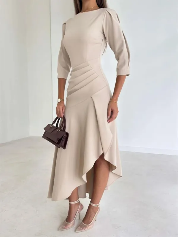 Irregular Hem Pleated Midi Dress