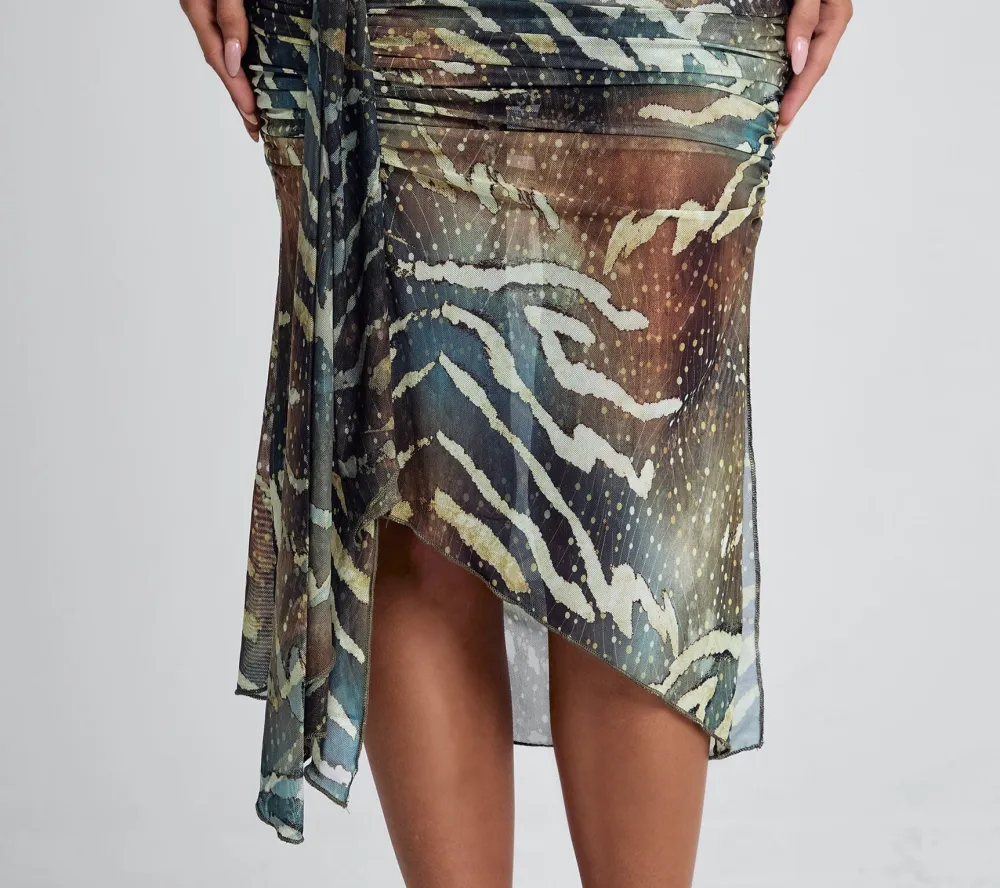 Printed Flounce Midi Skirt