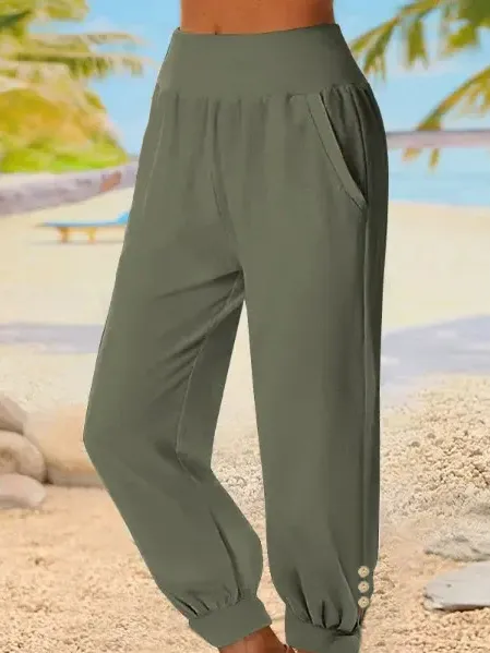 Casual Plain Cotton Pants