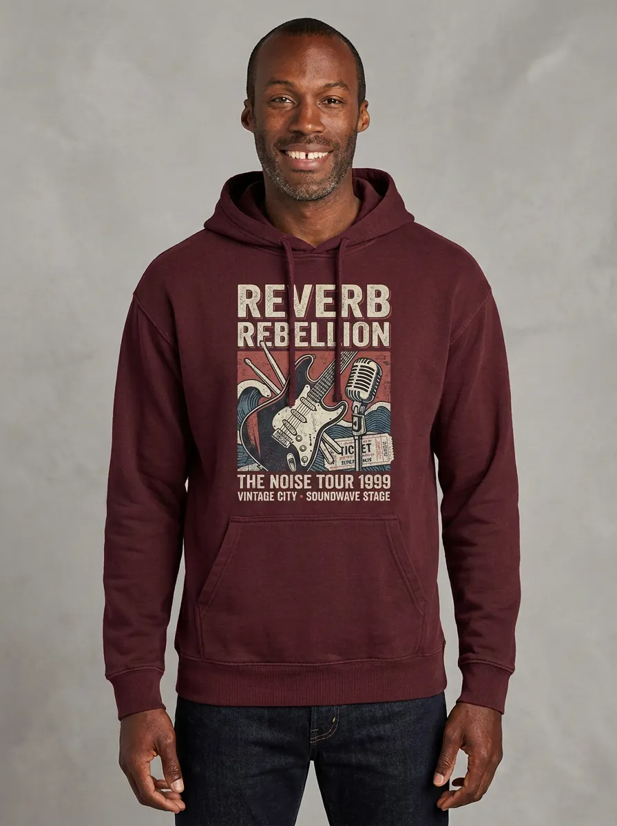 Men's Rock Music Lover Reverb Rebellion Guitar Printed Hoodie