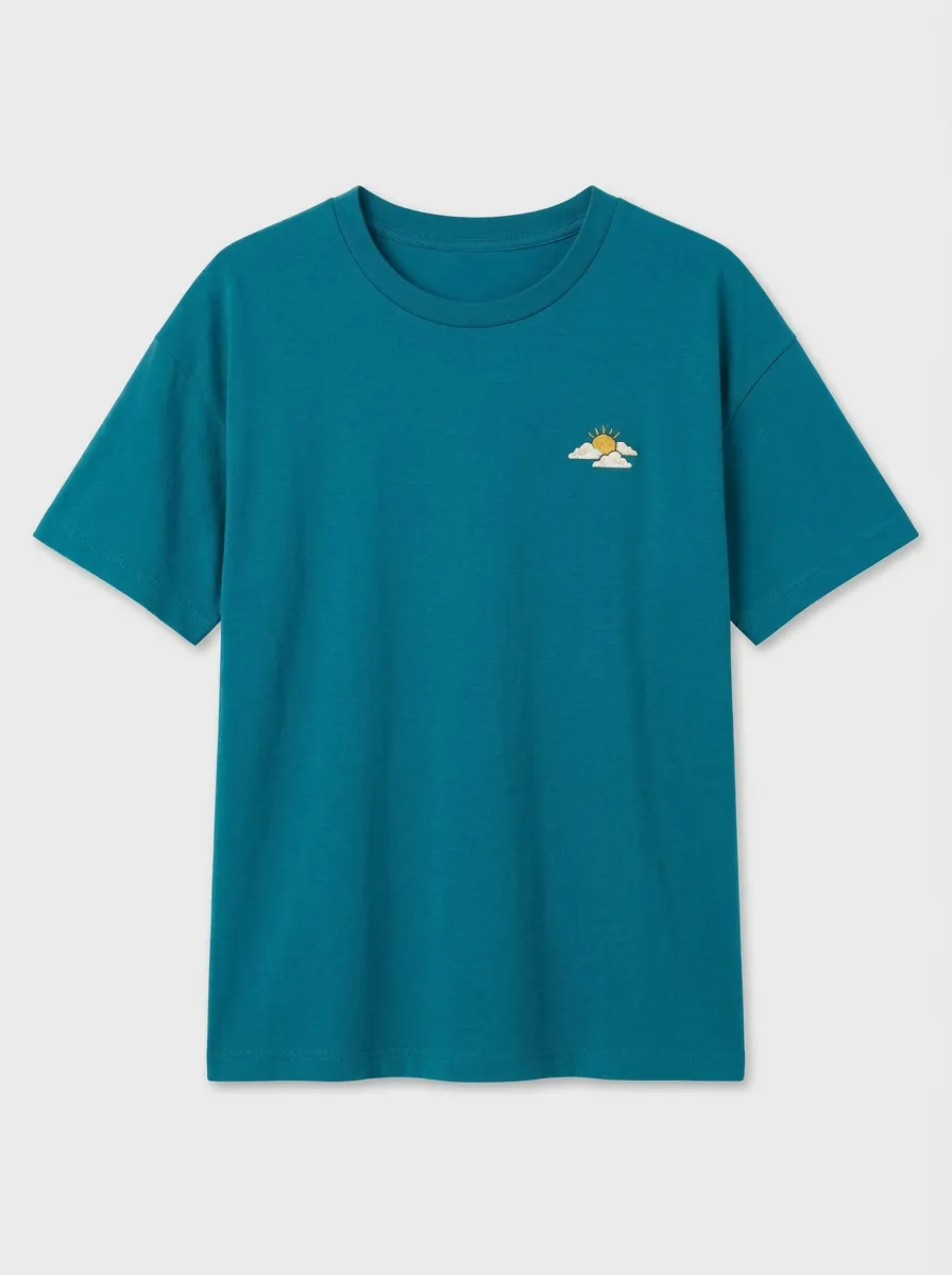 Women's Sun & Cloud Embroidered Crewneck T-Shirt