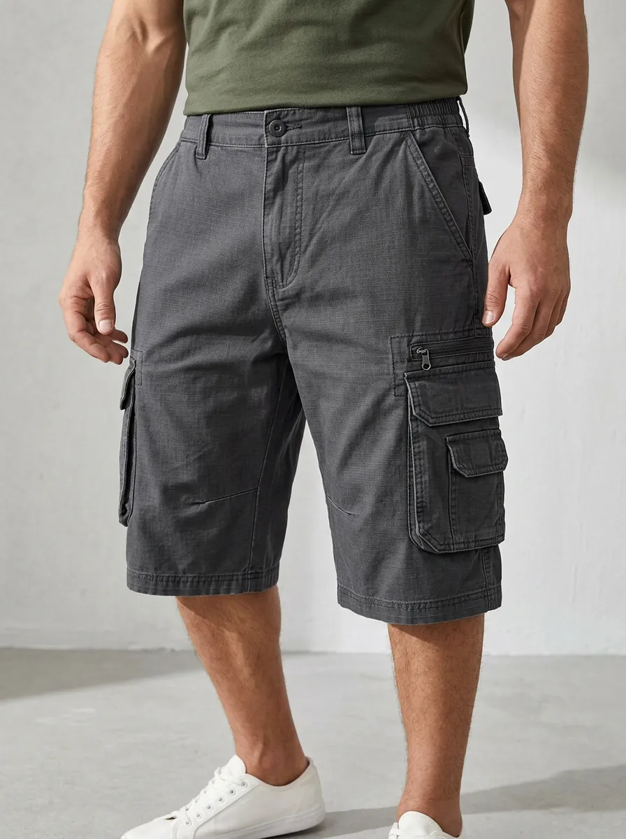Men's Denim Cargo Shorts with a Belted Waist for Outdoor Days