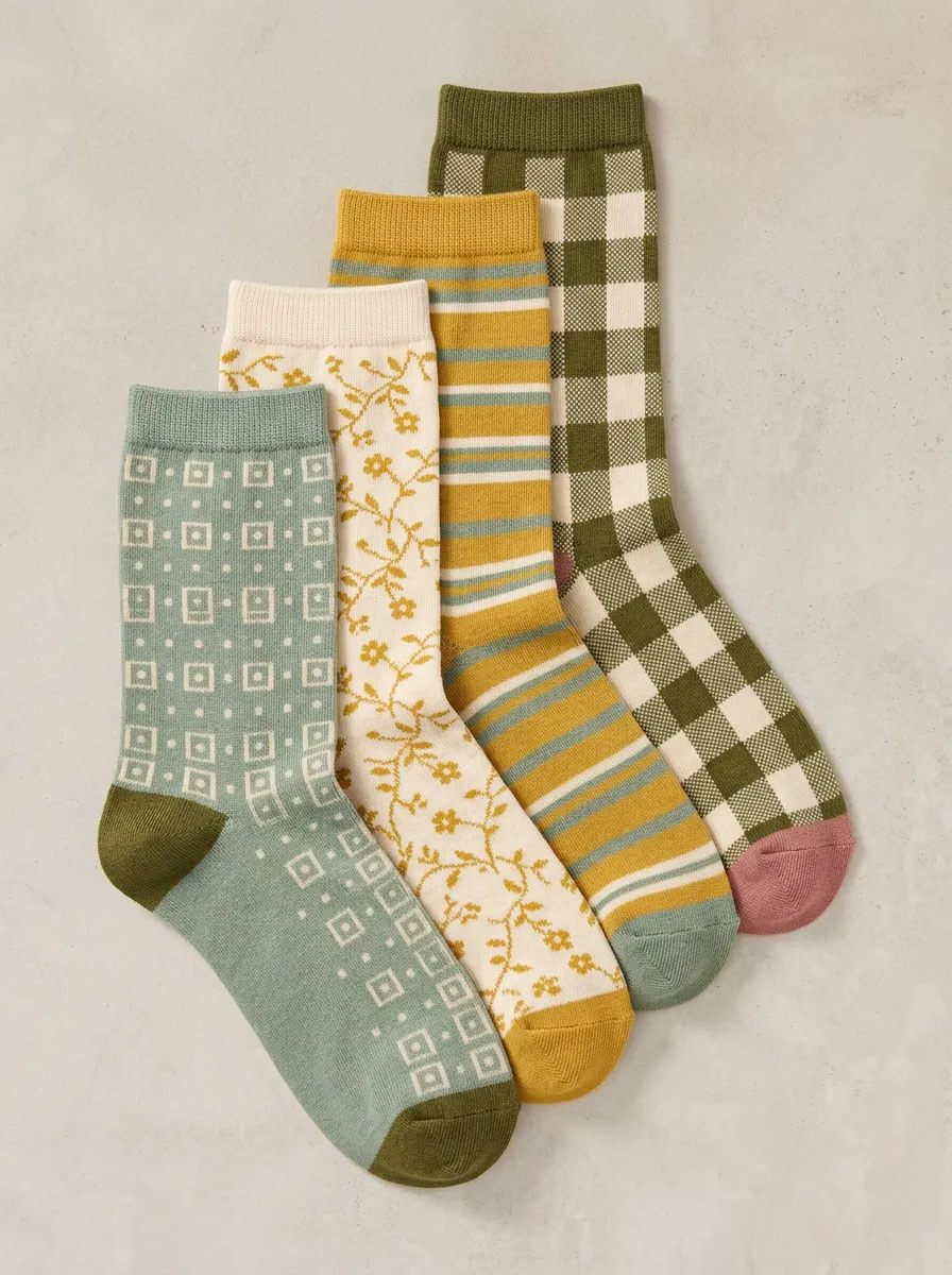 Floral Men's Four-Pair Long Socks