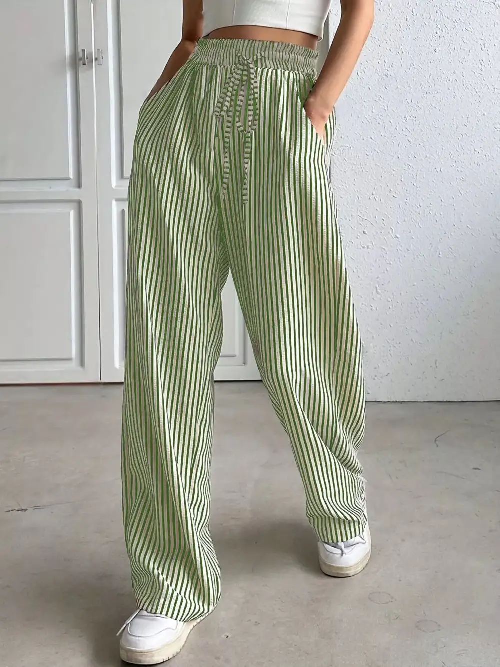 Sequin Striped High Rise Wide Leg Pants