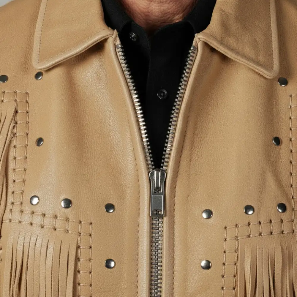 Classic Leather Biker Western Fringe Jacket