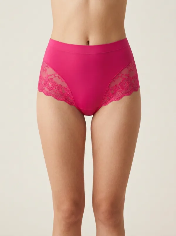 Balanced High-Waisted Floral-Lace Lace-Trimmed Panties