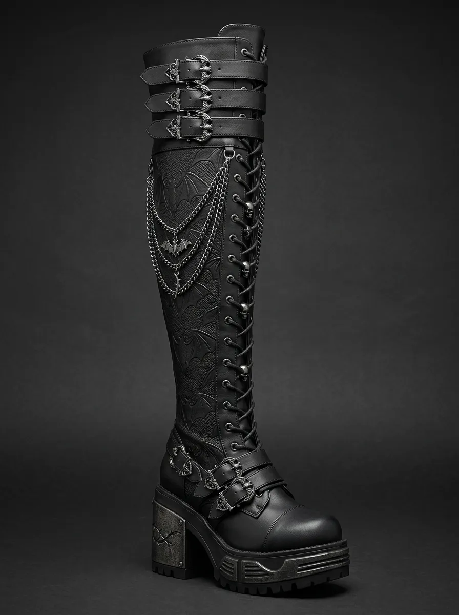 Modern Gothic Bat Chain Buckle Gothic Edit Women's Gothic Platform Boots
