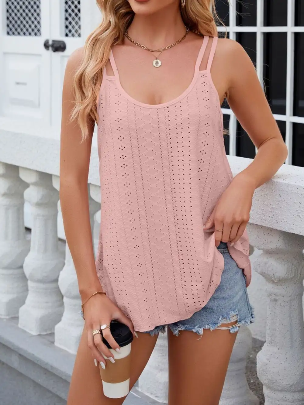 Eyelet Double Strap Tank Top