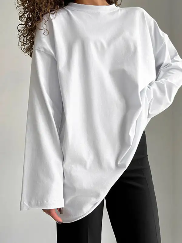 Relaxed Round Neck Long Sleeve T-Shirt