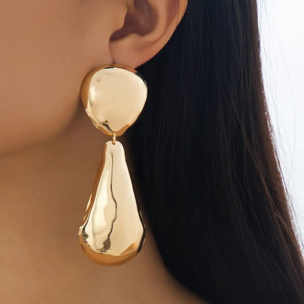 Geometric Teardrop Metal Earrings