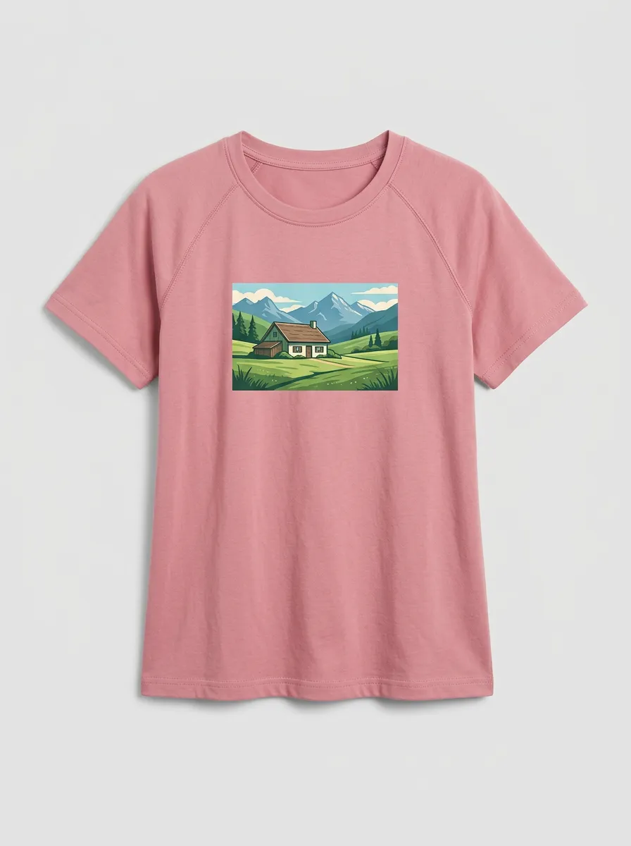 Women's Crew-Neck Graphic Ribbed Short-Sleeve T-Shirt