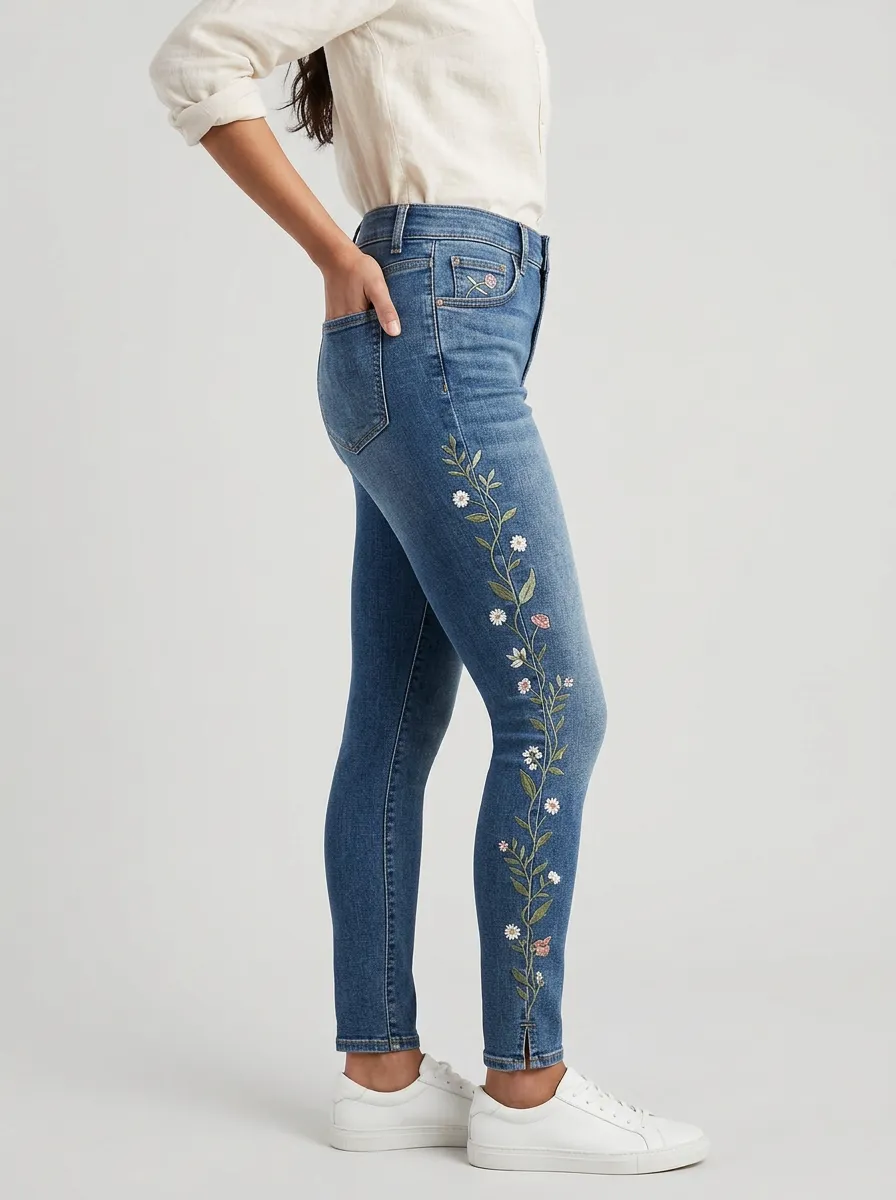 Women's Floral Nature Embroidered Slim Jeans