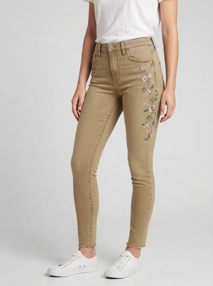 Women's Floral Vintage Flower Embroidered Slim Jeans