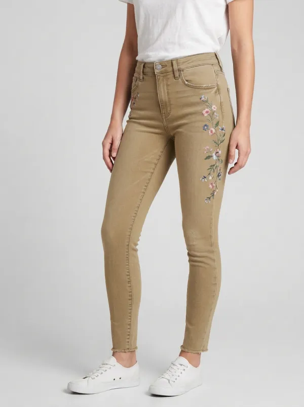 Women's Floral Vintage Flower Embroidered Slim Jeans