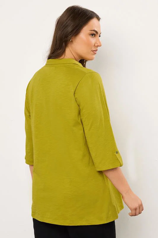 Green Pintuck Henley Top detail 2