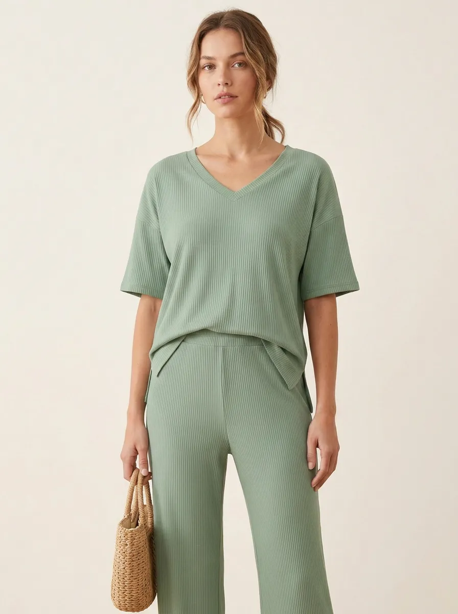 Everyday Short-Sleeve Ribbed Women's V-Neck Shirt