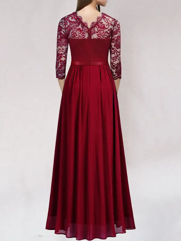 Women's Fitted Lace Floral Evening Dress