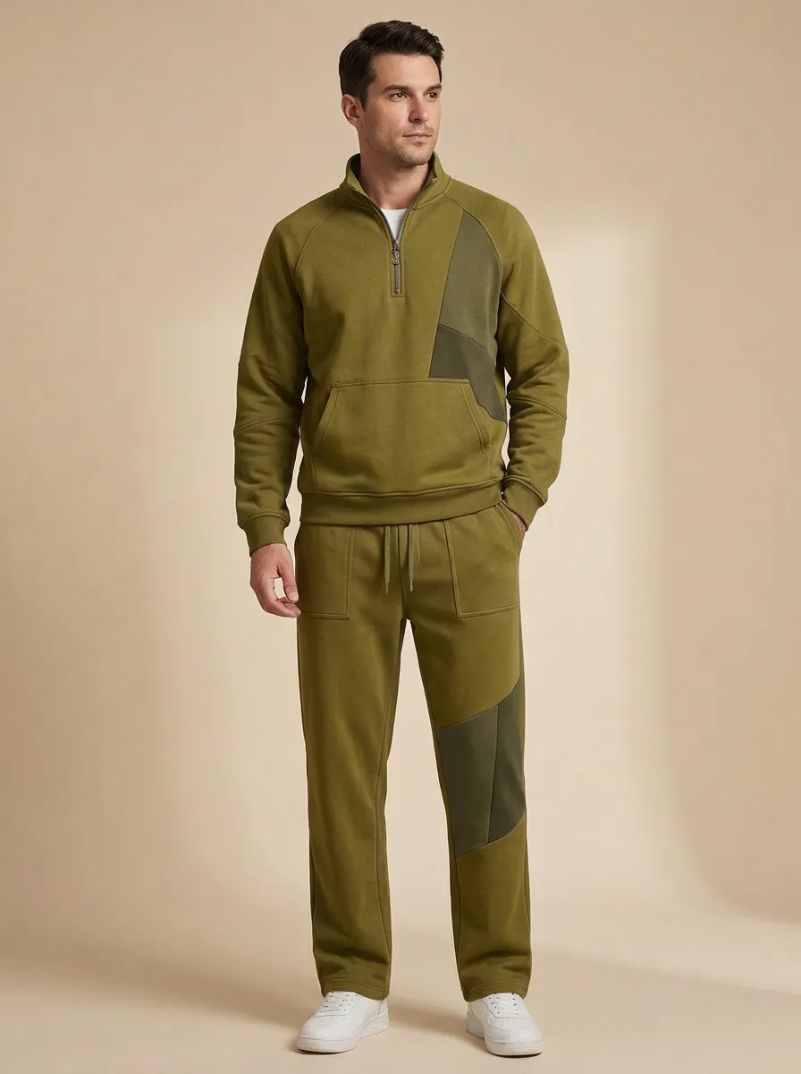 Men's Everyday Casual Sportswear Colorblock Quarter-Zip Jogger Set