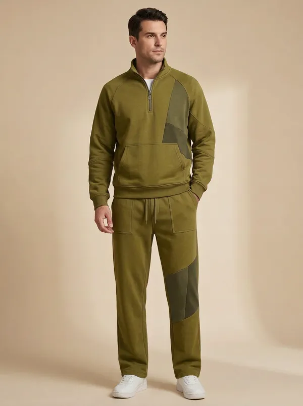 Men's Everyday Casual Sportswear Colorblock Quarter-Zip Jogger Set