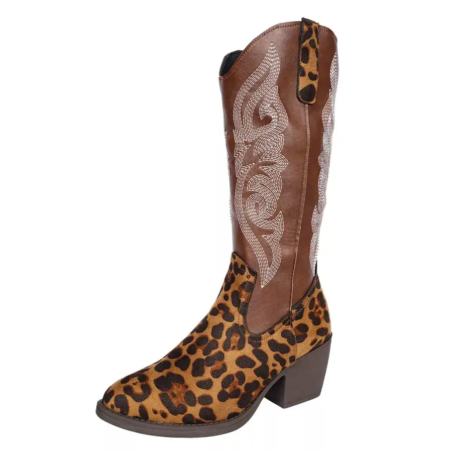 Western Embroidered Mid-calf Boots