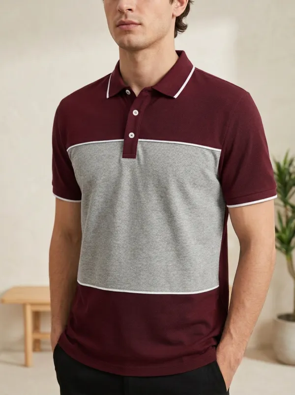 Men's Modern Comfort Colorblock Printed Polo Shirt