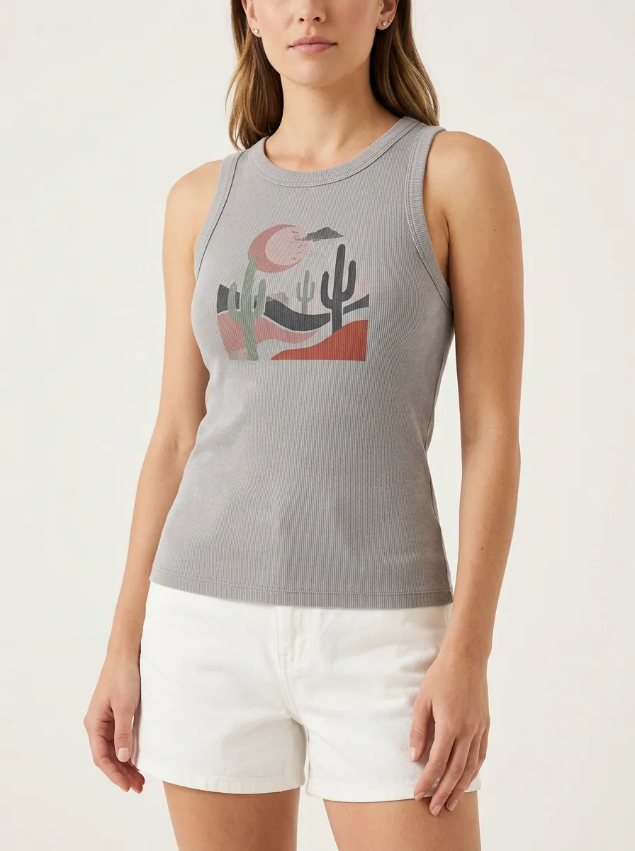 Desert Cactus Sunset Sun Built-In Bra Tank Top