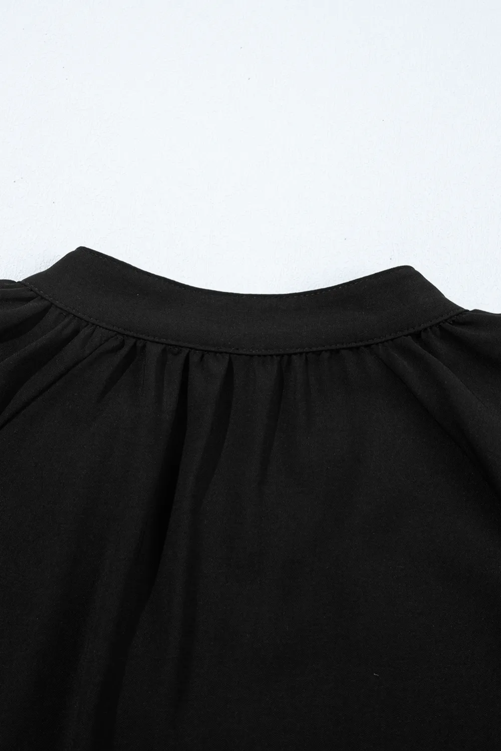 Bow Detail Puff Sleeve Split Neck Blouse