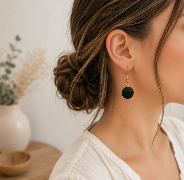 Stainless Steel Cabochon Matte Finish Short Earrings