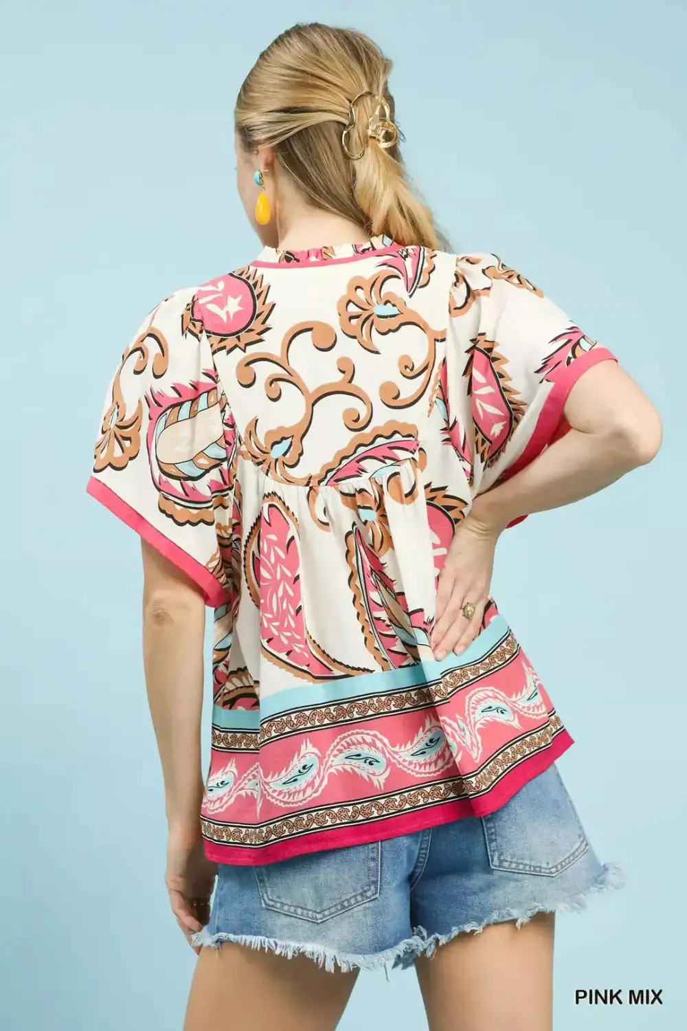 Mix Paisley Border Print Tassel Top