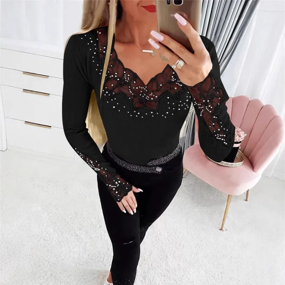 Lace Splice Long Sleeve Tee