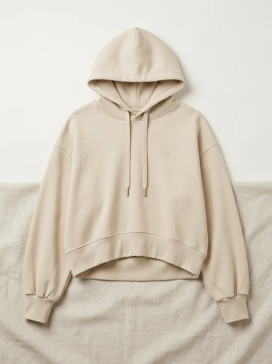 Unisex Minimalist Beige Solid Color Embroidered Logo Hoodie