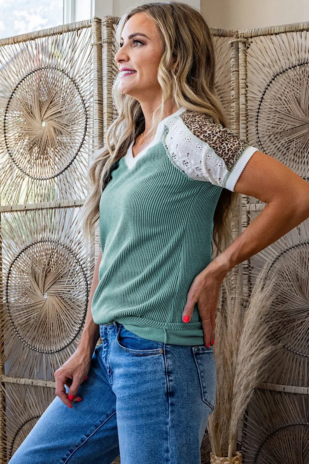 Green Bay Block Lace Leopard Tee