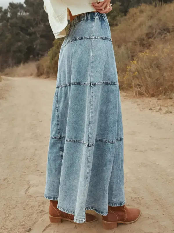 Button-Front Tiered Maxi Skirt