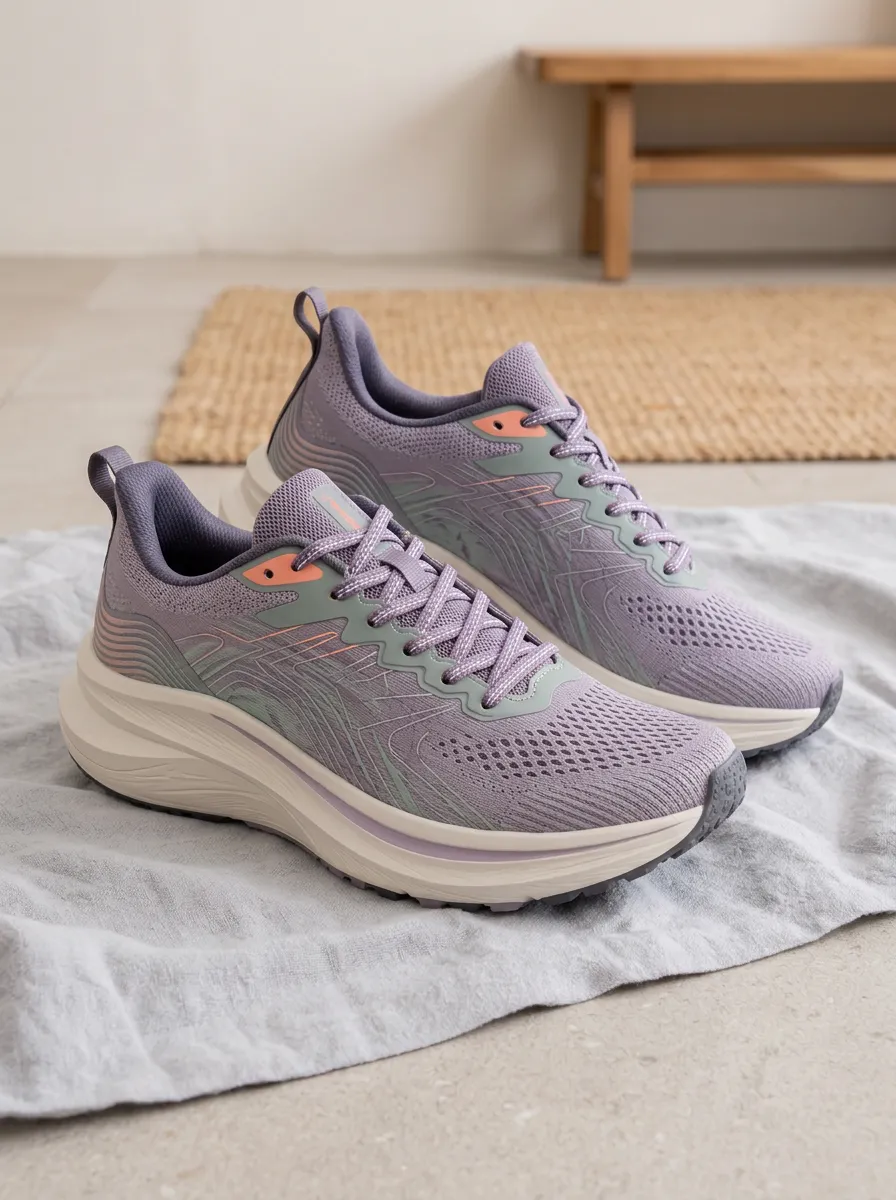 Women's Purple Mesh Athletic Running Printed Sneakers