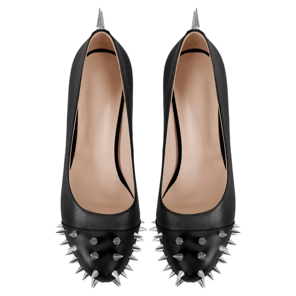 Rivet Round Toe Platform Stiletto Buckle Strap Pumps