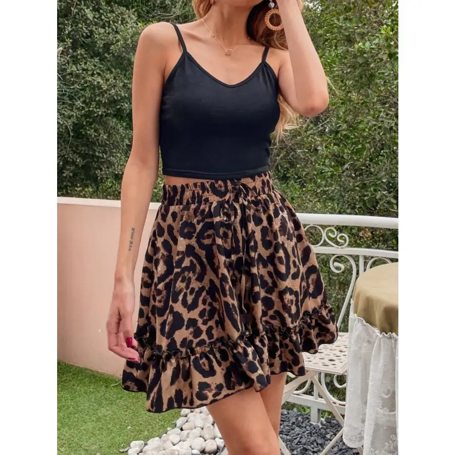 V Neck Cami and Leopard Skirt Set