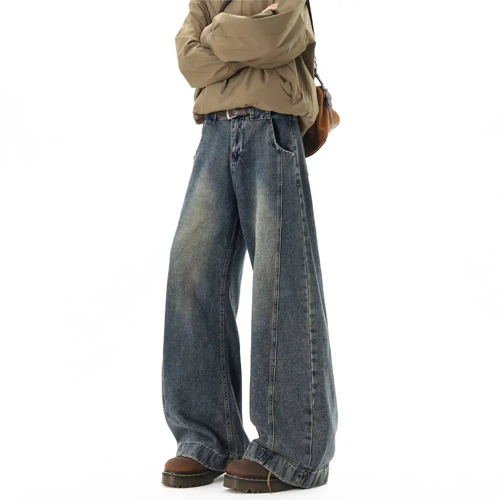 Vintage-Wash Ultra-Wide Jeans