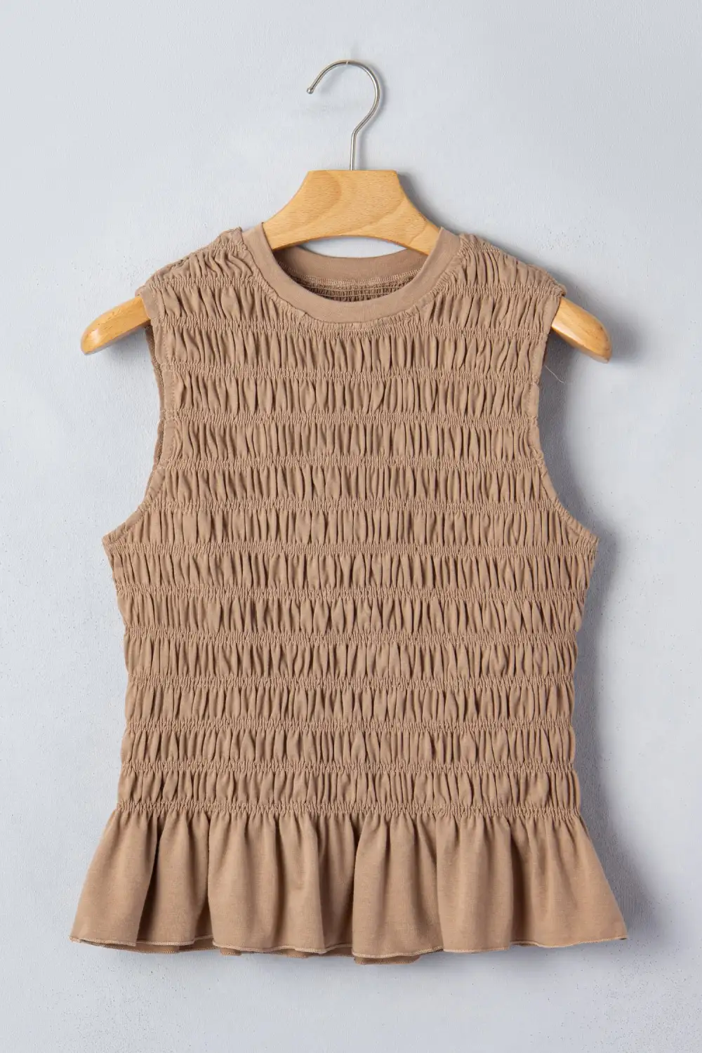 Round-Neck Slim Ruffle Shirred Tank Top
