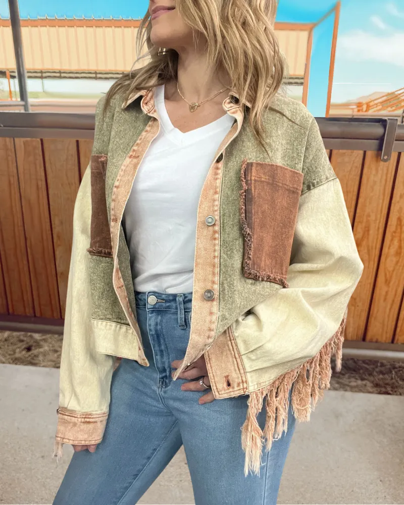 Washed Distressed Fringed Jacket