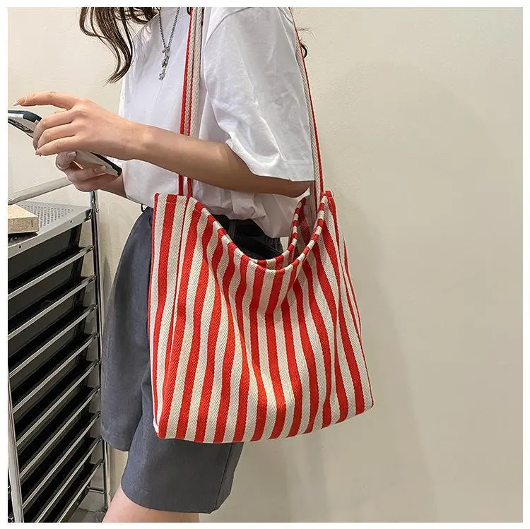 Roomy Striped Bucket Bag