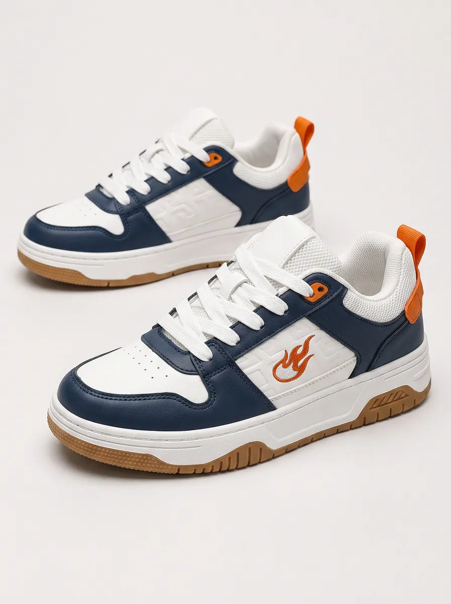 Men's Streetwear Flame Logo Patterned Casual Skate Shoes