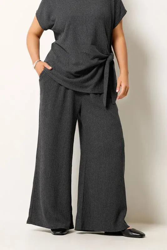 Grey Wide Leg Textured Trousers