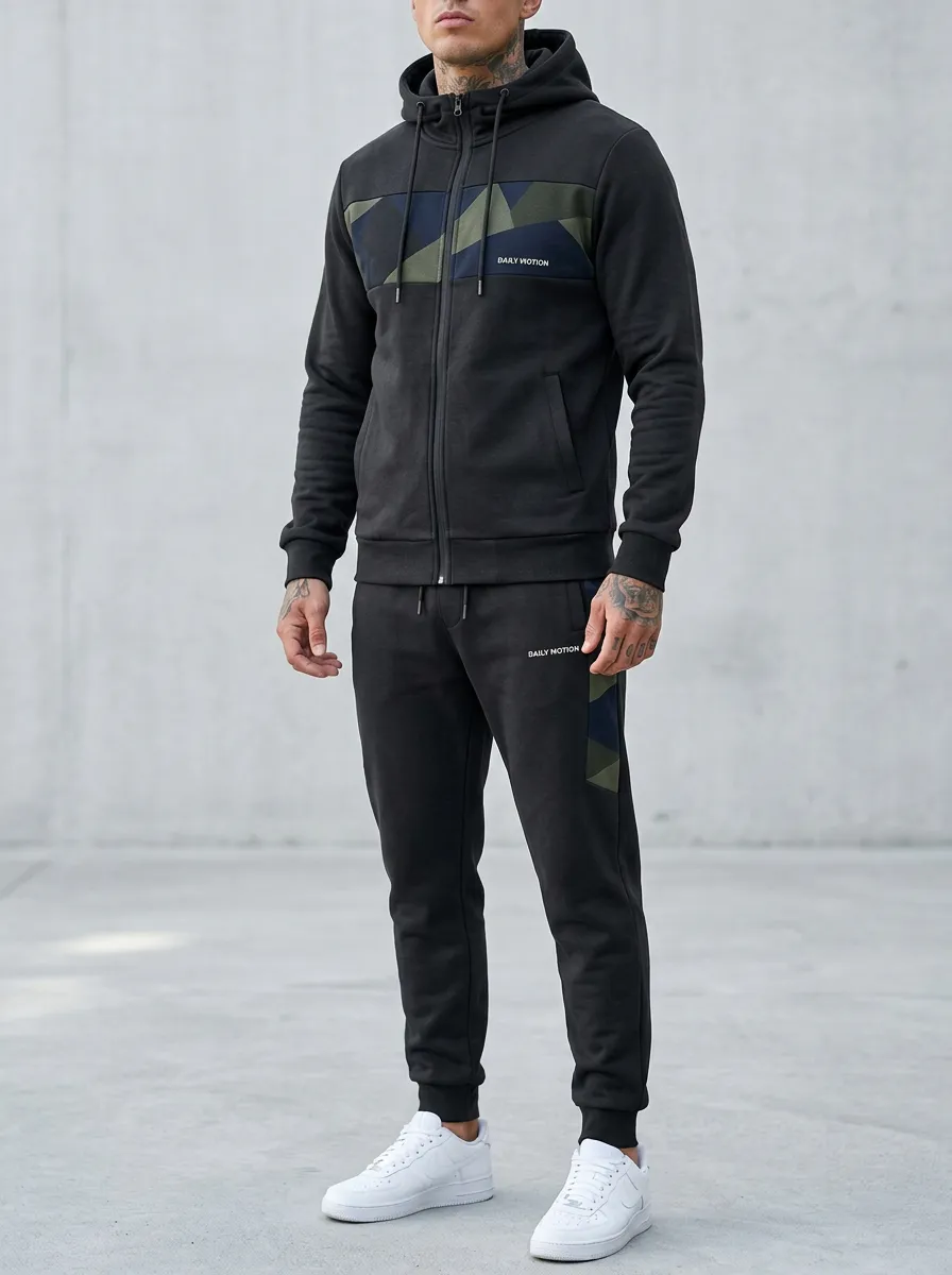 Men's Geometric Camo Panel Print Jogger Set