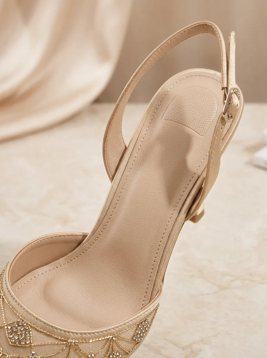 Rhinestone Embroidered Buckle-Strap Geometric Women's Formal High Heels