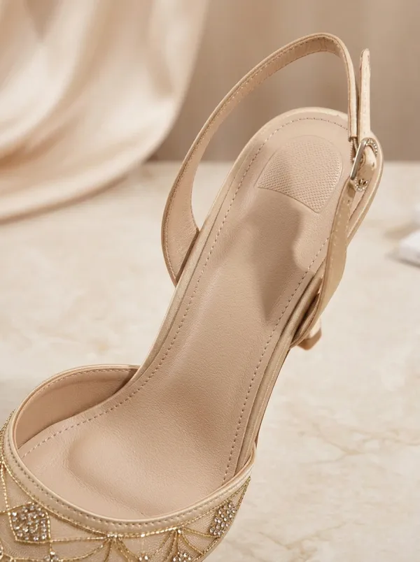 Rhinestone Embroidered Buckle-Strap Geometric Women's Formal High Heels
