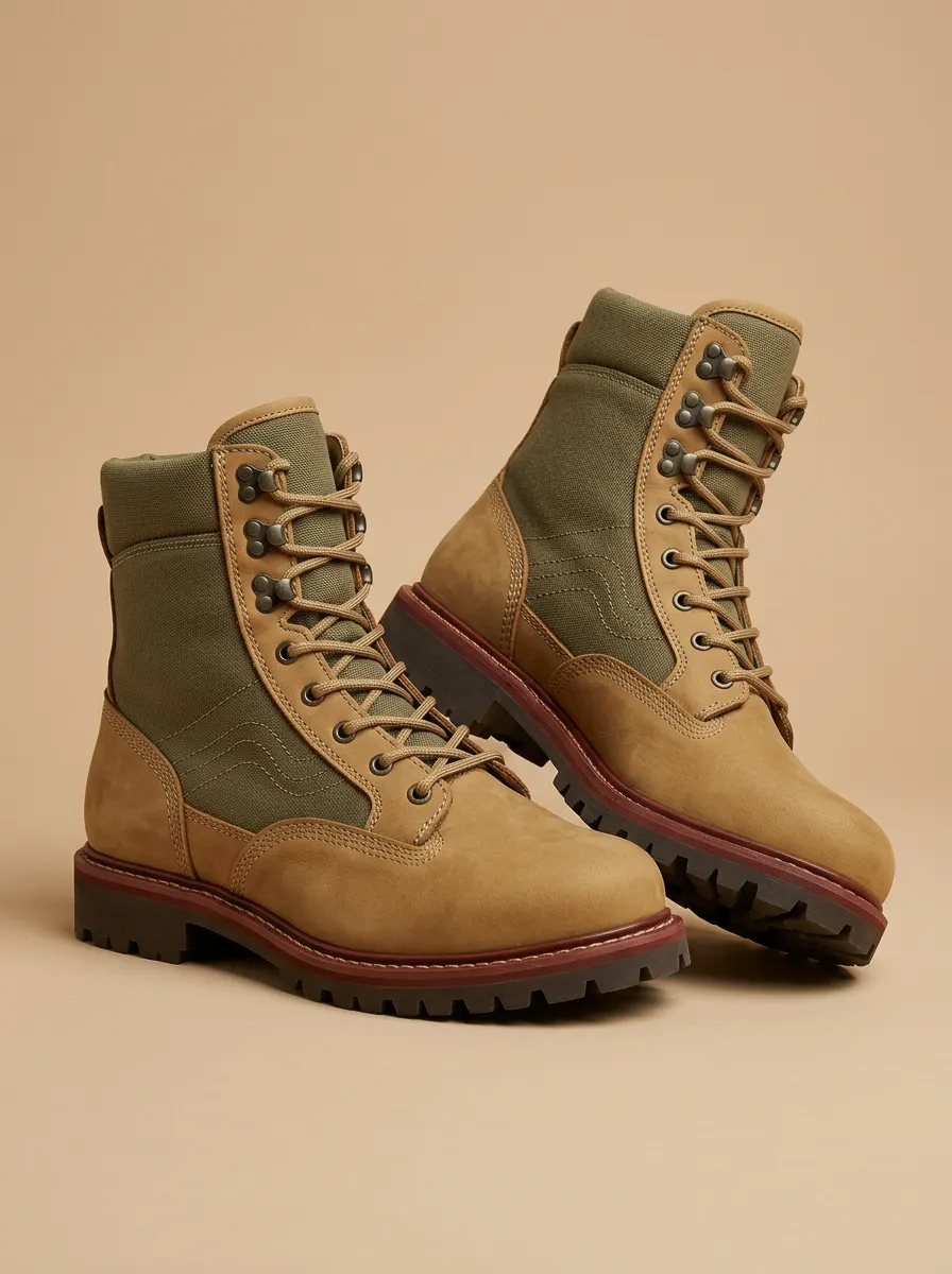 Unisex Outdoor Enthusiast Canvas Leather Print Work Boots