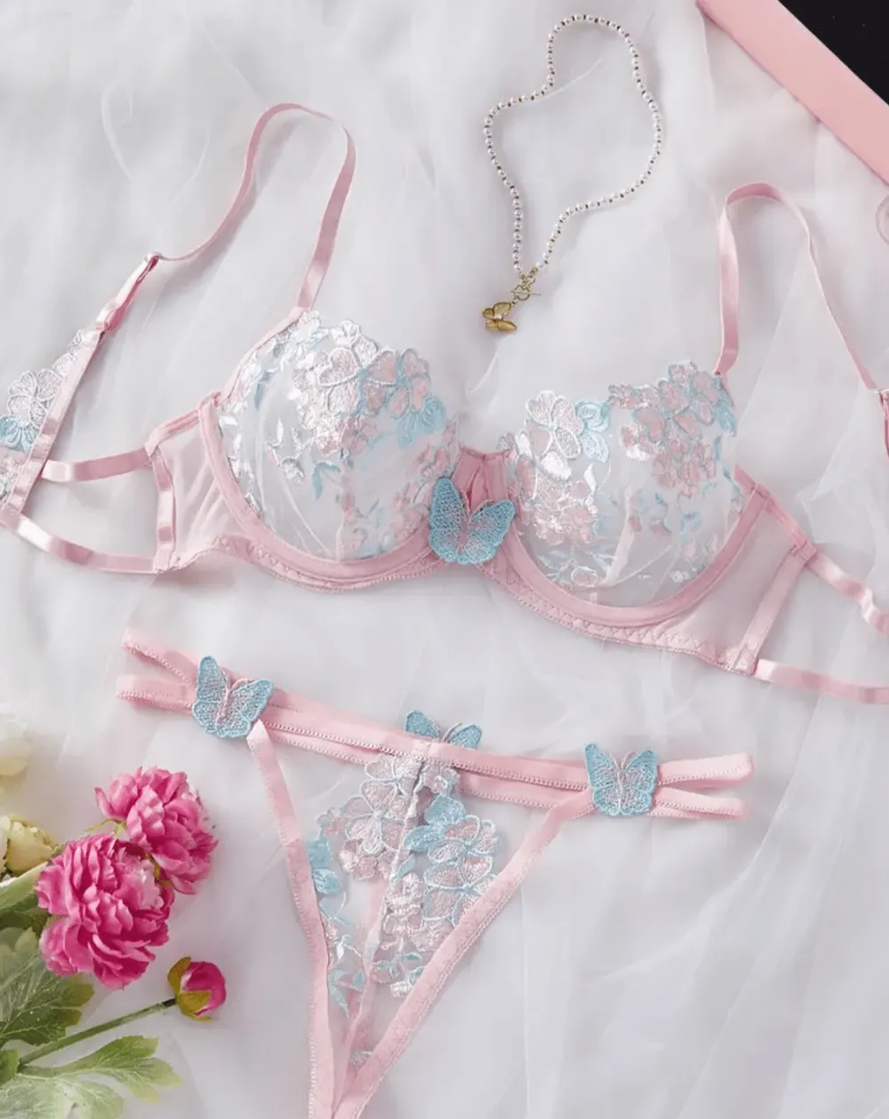 Modern Butterfly Embroidered Lingerie Set
