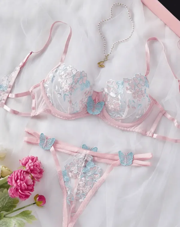 Modern Butterfly Embroidered Lingerie Set