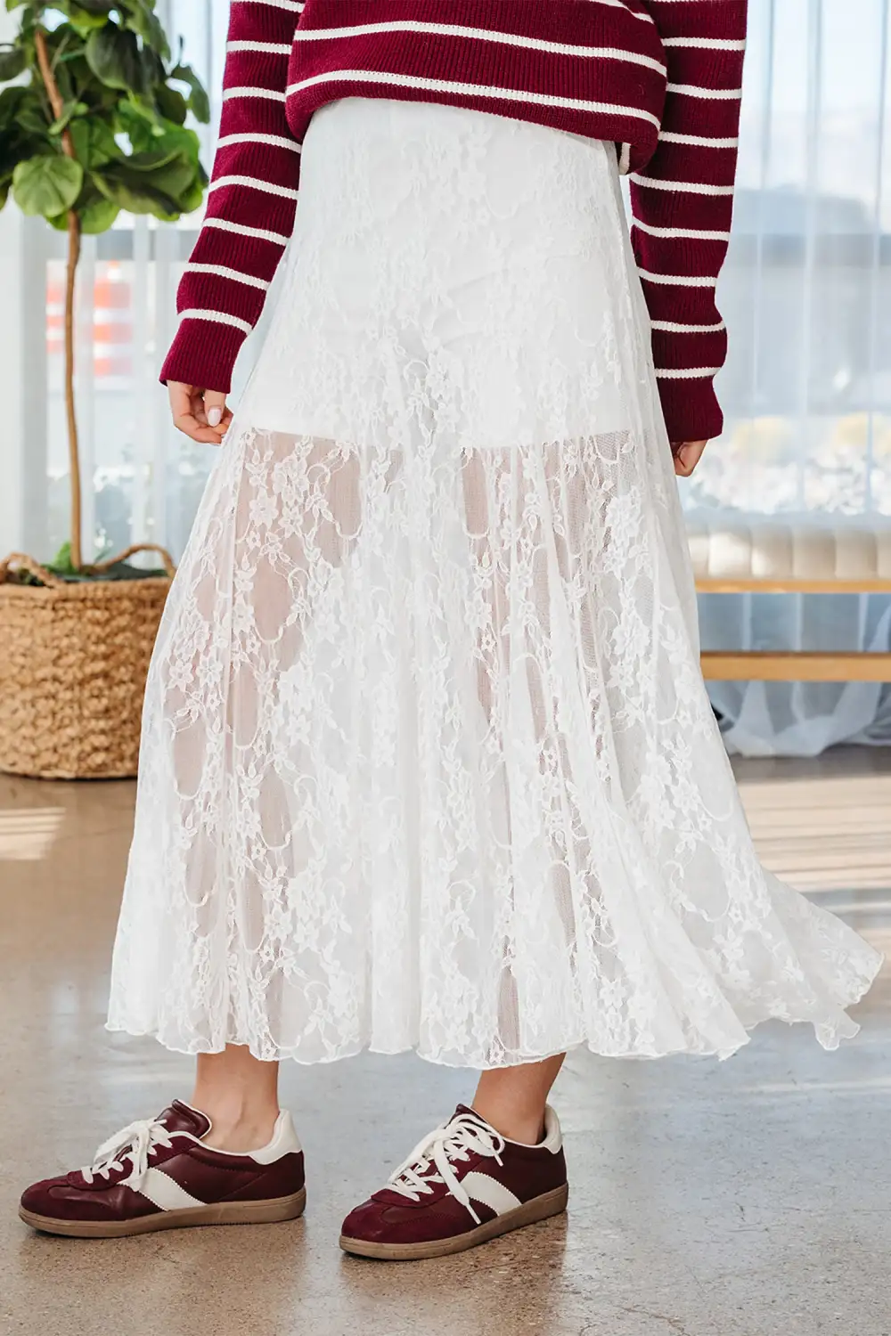 Sunday Bloom Skirt Floral Lace Detail Sheer Skirt Maxi