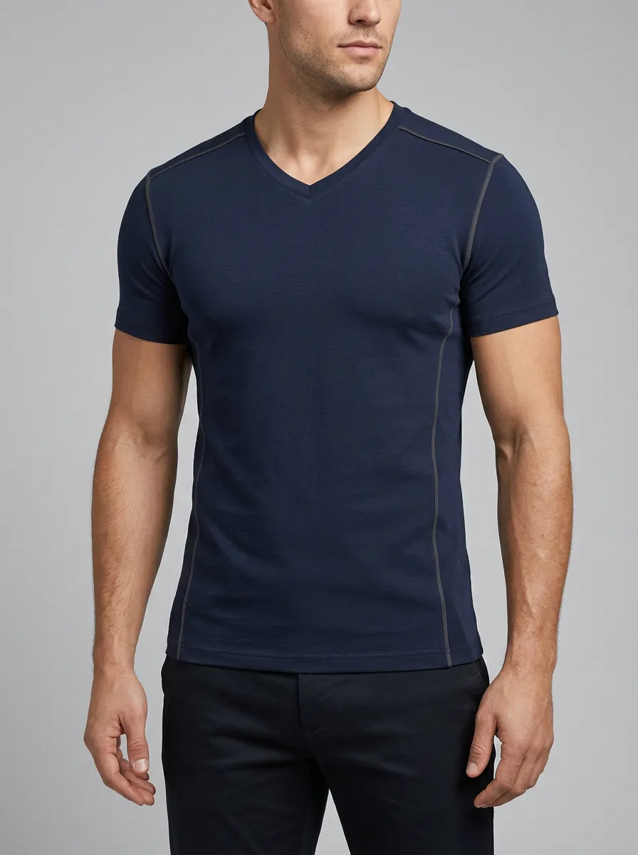 Slim-Fit V-Neck Contrast-Stitch Men's Slim-Fit T-Shirt